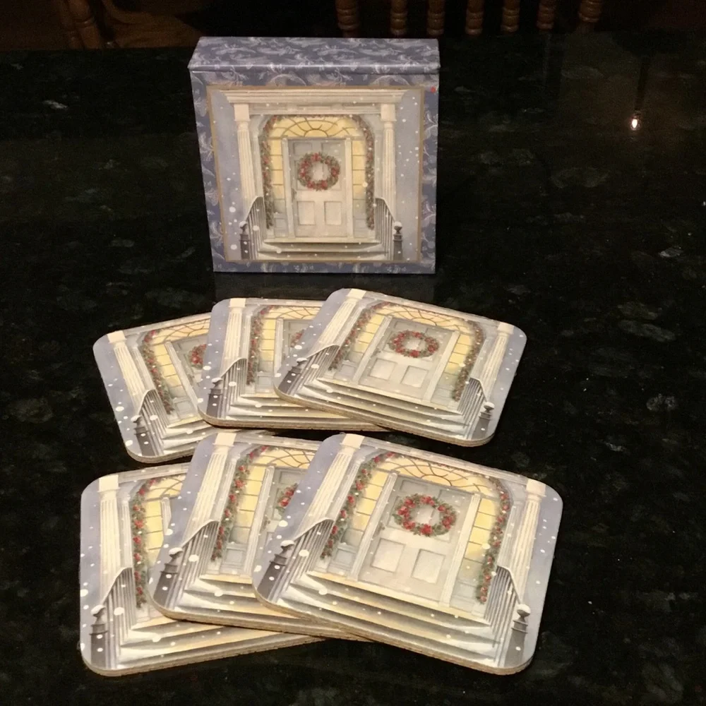 Festive Holiday Door‎ Coasters Set